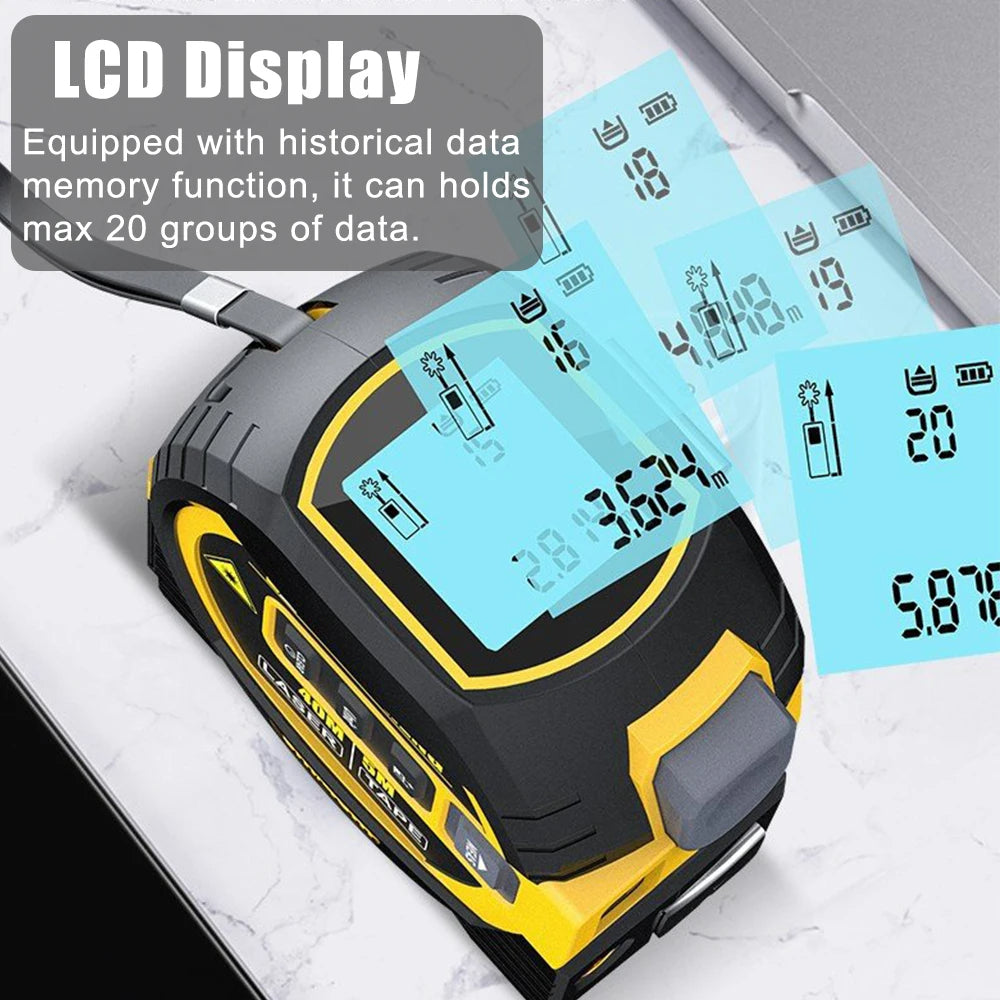 Digital measuring device with LCD display showing measurements on a white background