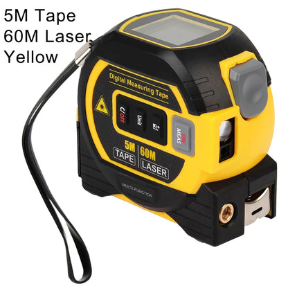 Digital measuring tape with laser function on a white background