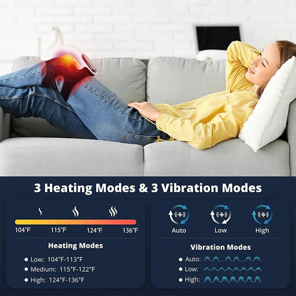 Person relaxing on a couch with heating and vibration mode controls displayed.