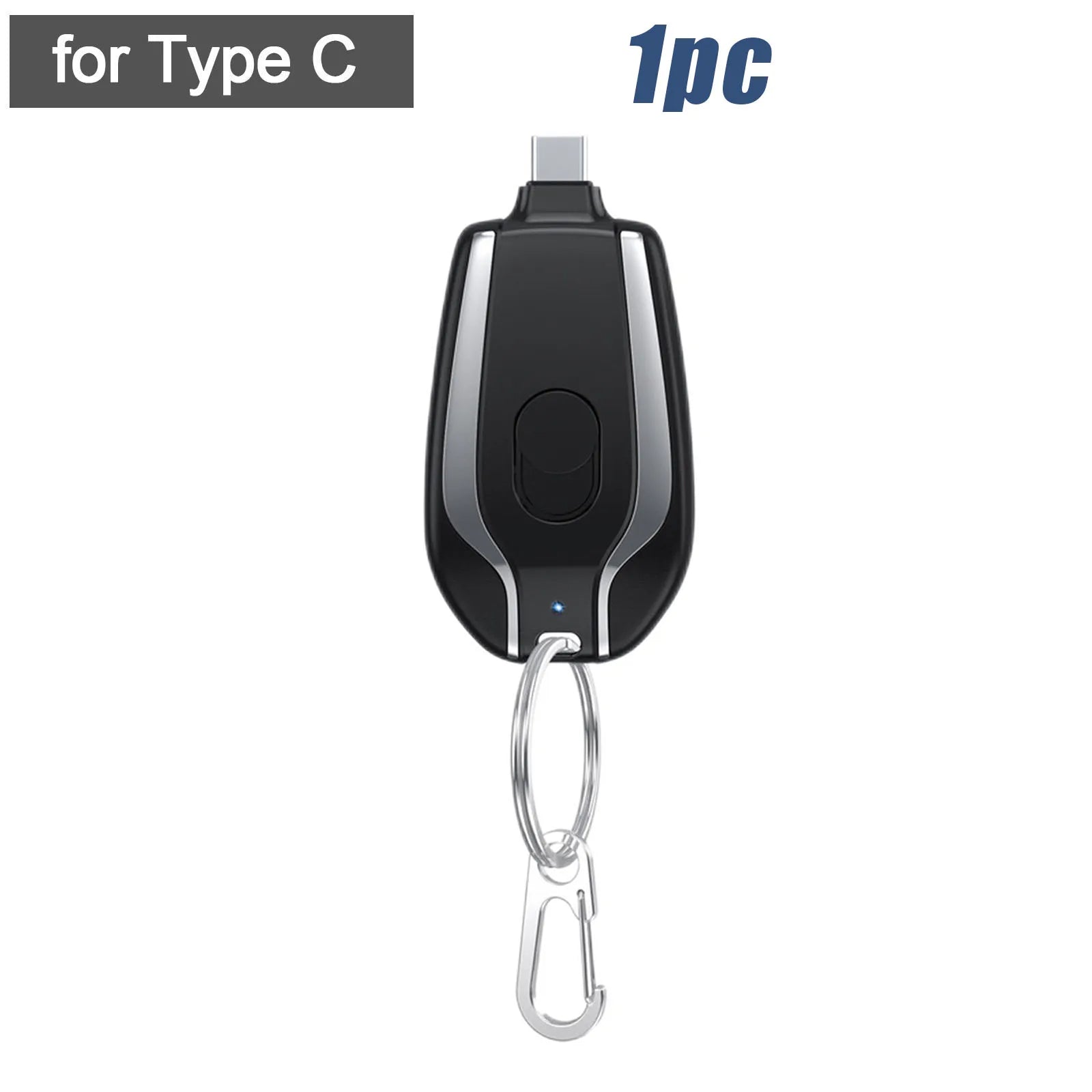 Black keychain device with carabiner on a white background