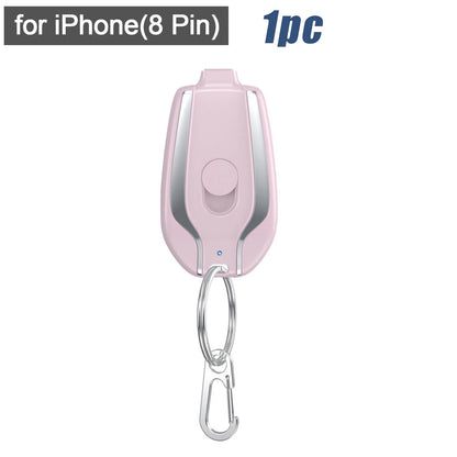Pink keychain with carabiner on a white background