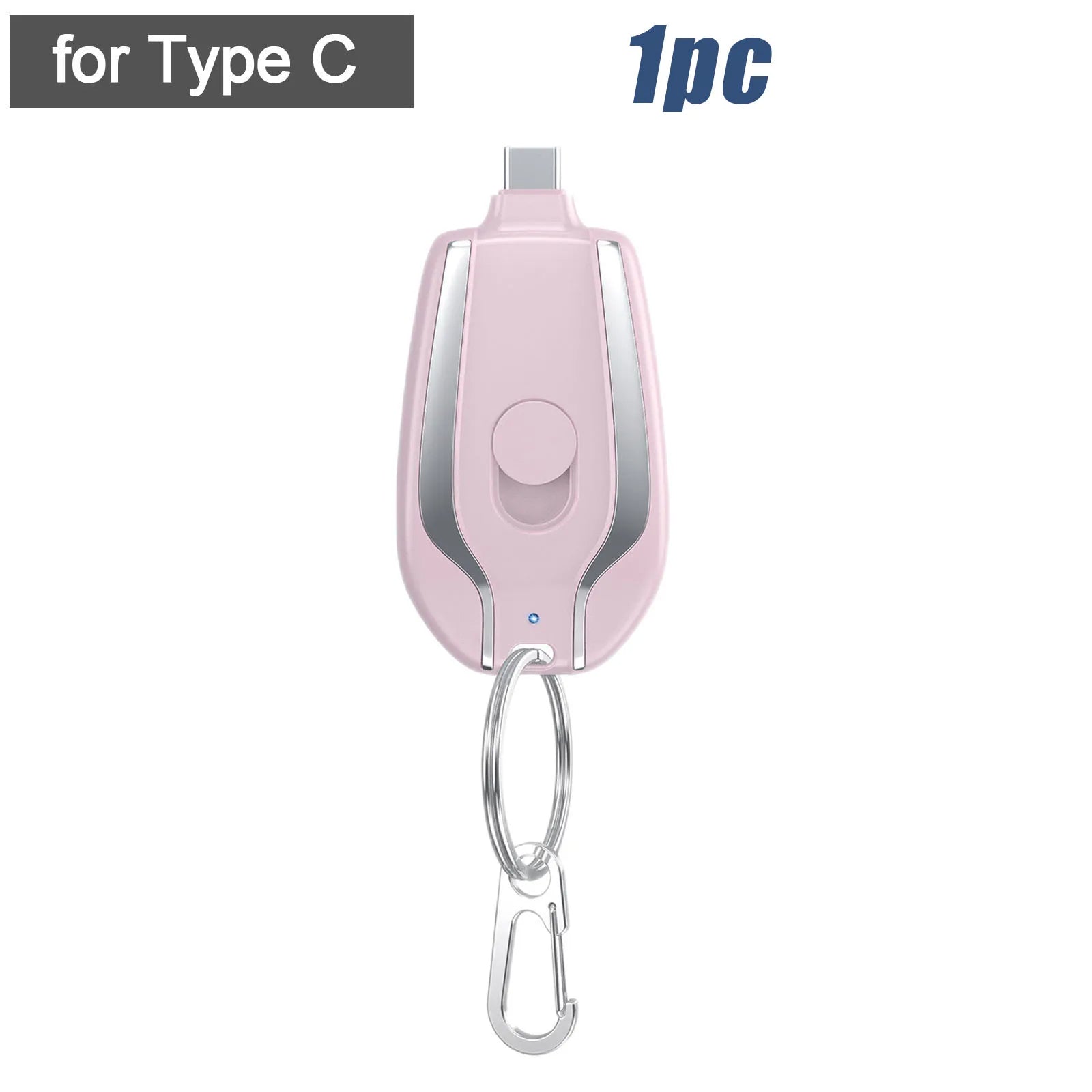 Pink retractable keychain with carabiner on a white background