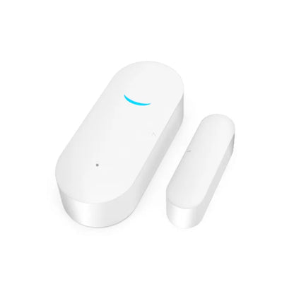 White electronic device with a blue light on a white background
